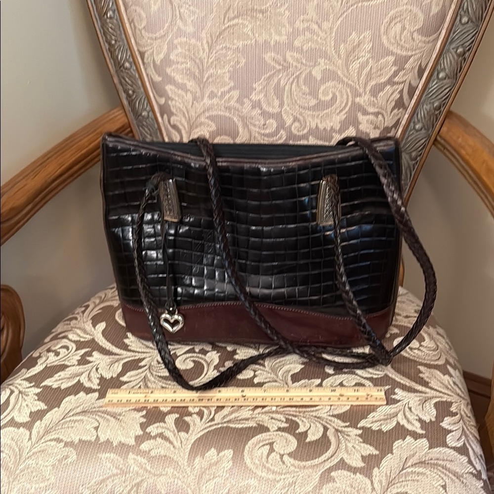 Brighton Black and Brown Croc-Embossed Tote